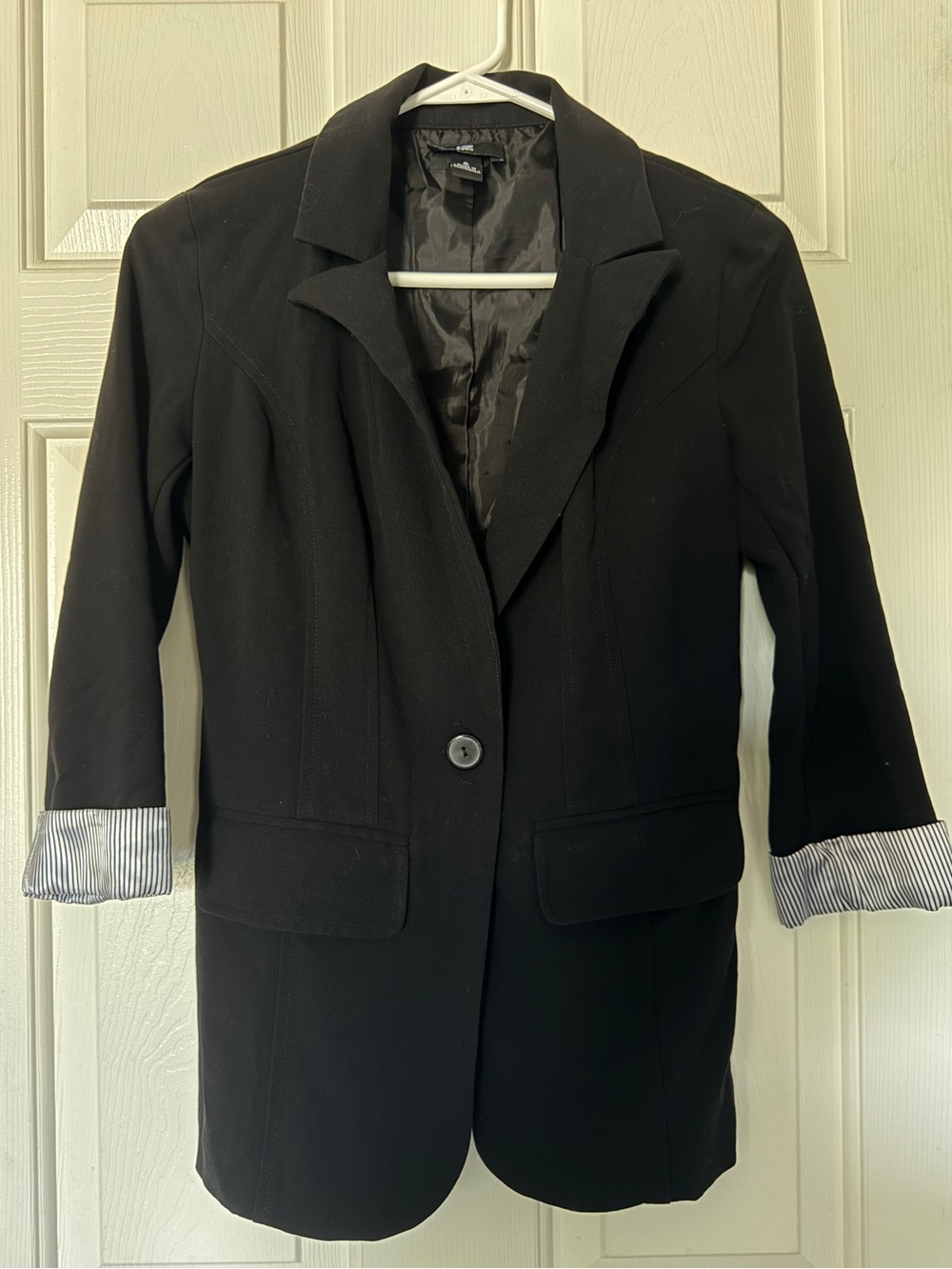 Iz Byer Black Single-Button Women's Blazer with Striped Cuff Detail